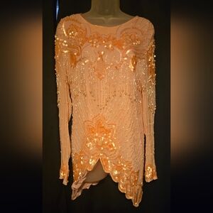100% Pure Silk Hand-Beaded Sequin Tunic Top